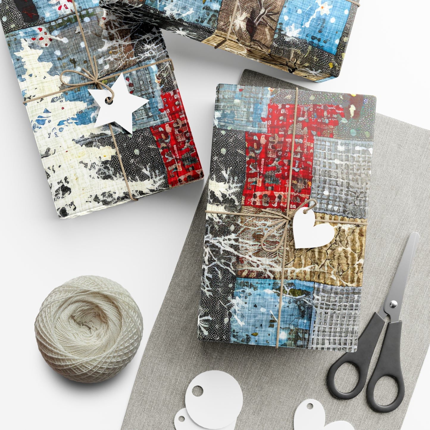 Cozy Quilted Patterned Winter Gift Wrap Papers, Holiday Wrapping Paper, Christmas Present Wrap, Rustic Style Gift Wrapping, Seasonal Decor