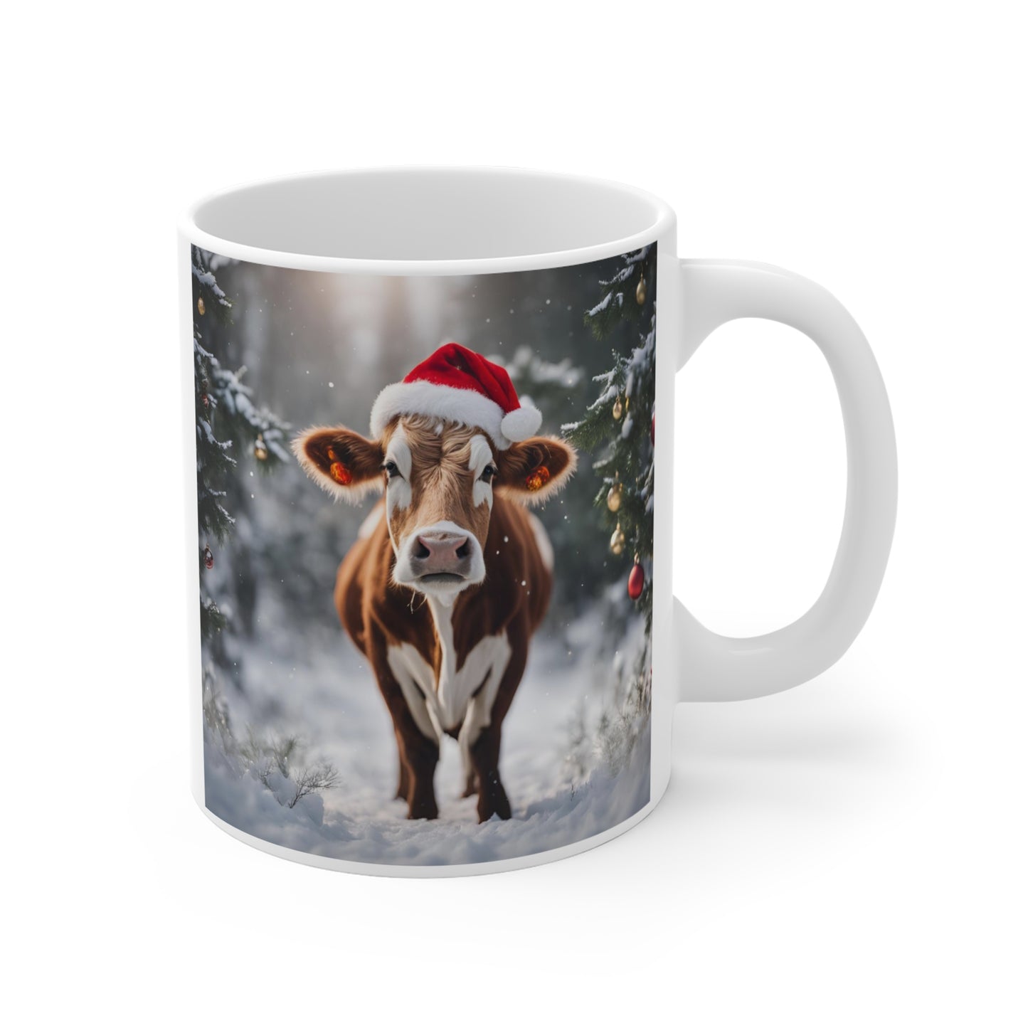 Festive Cow Christmas Mug - 11oz Holiday Cup - aMOOsing Designs