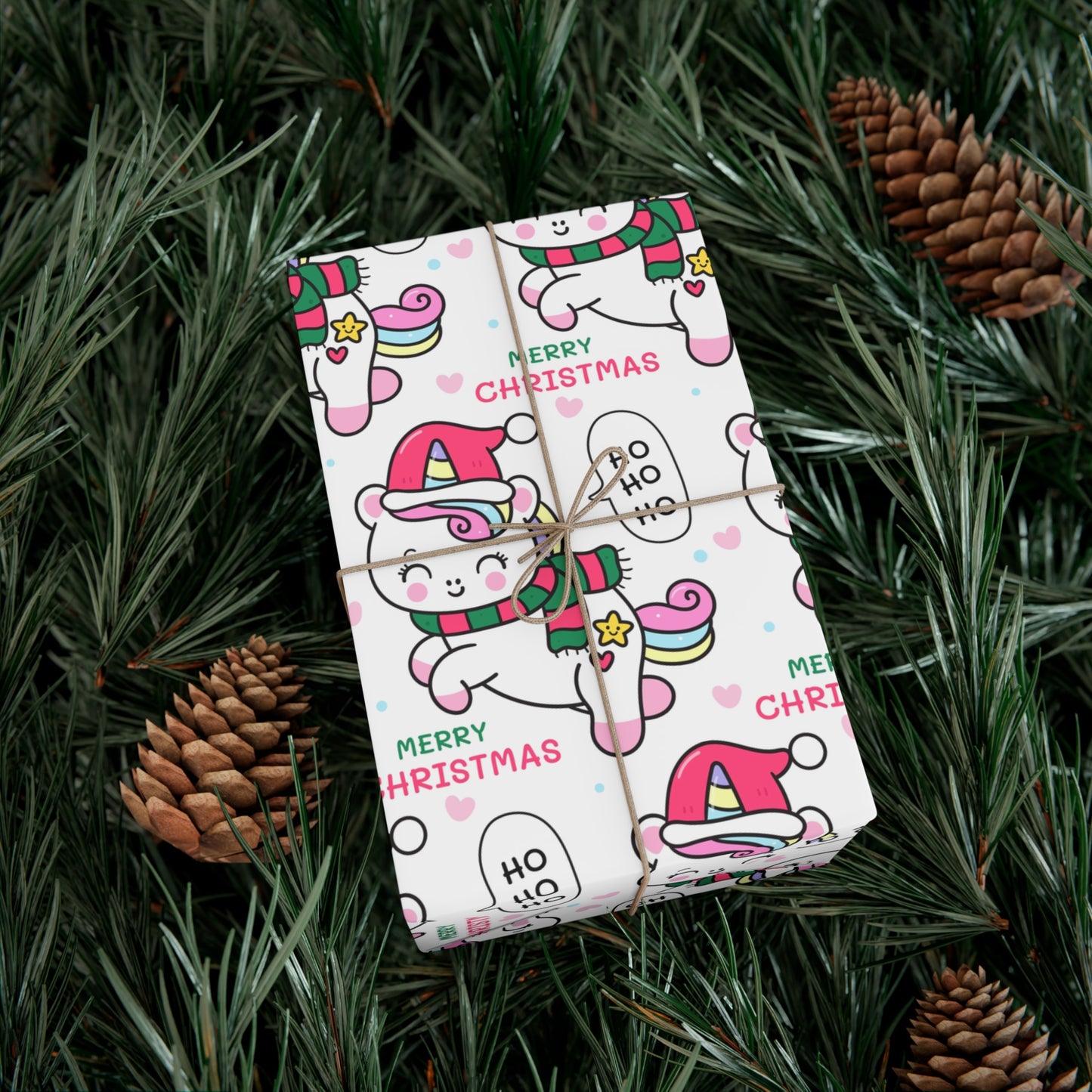 Wrapping Paper - Merry Christmas Gift Wrap Paper with Santa Unicorn Design - aMOOsing Designs