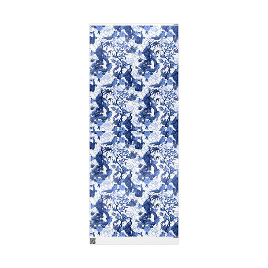 Elegant Floral Wrapping Paper Roll, Gift Wrap for Any Occasion, Blue and White Botanical Design, Holiday and Birthday Gift