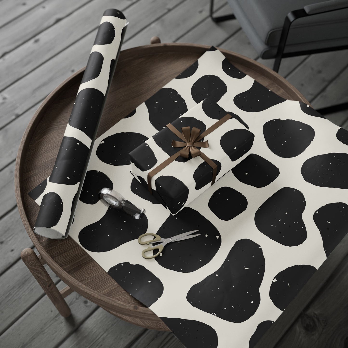 Chic Cow Print Wrapping Paper, Modern Gift Wrap, Stylish Packaging, Unique Black and White Design, Eco-Friendly Decorative - aMOOsing Designs