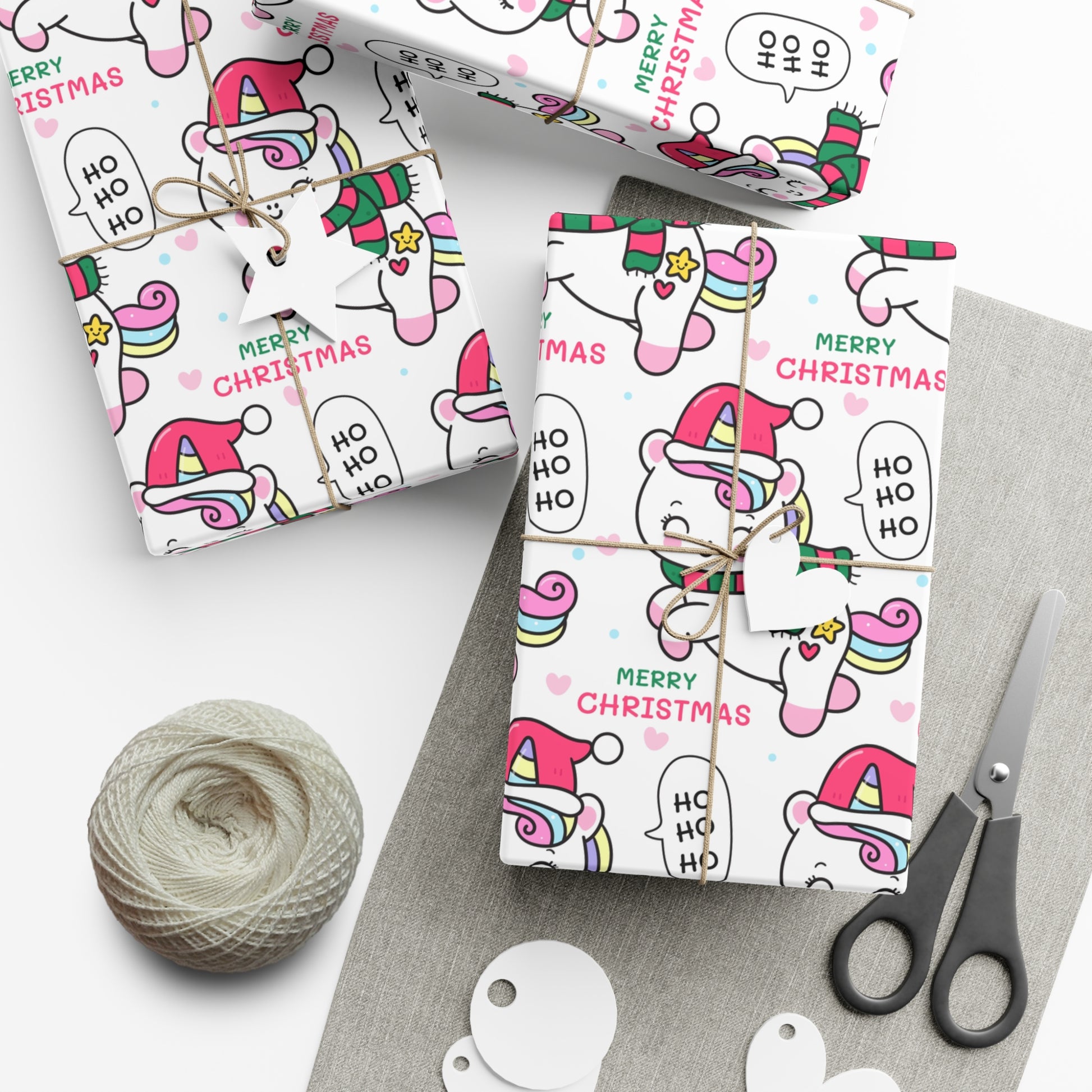 Wrapping Paper - Merry Christmas Gift Wrap Paper with Santa Unicorn Design - aMOOsing Designs