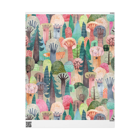 Whimsical Wrapping Paper Roll, Colorful Gift Wrap, Eco-Friendly Party Supplies, Forest-Themed Wrap, Holiday & Birthday Gift Wrap