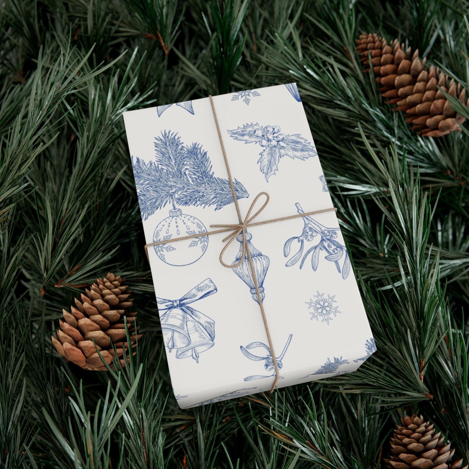 Elegant Winter Gift Wrap Paper – Blue Botanical Design for Holiday Gifting - aMOOsing Designs