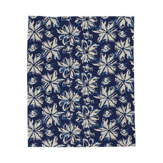 Navy Floral Velveteen Plush Blanket, Cozy Throw for Home, Perfect Gift for Birthdays, Holidays, Living Room Decor, Soft Blanket