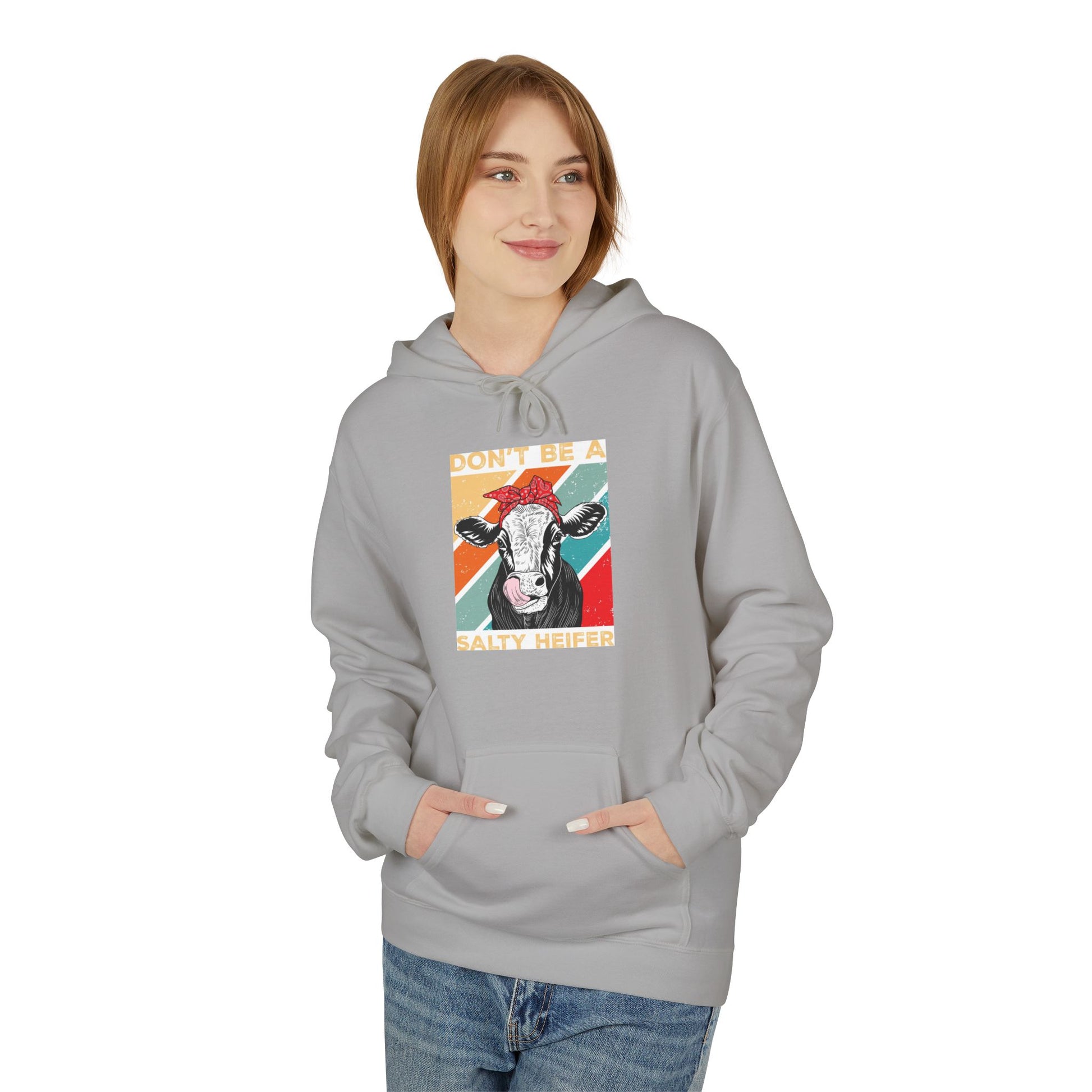 Funny Salty Heifer Fleece Hoodie - Unisex Midweight Pullover - aMOOsing Designs