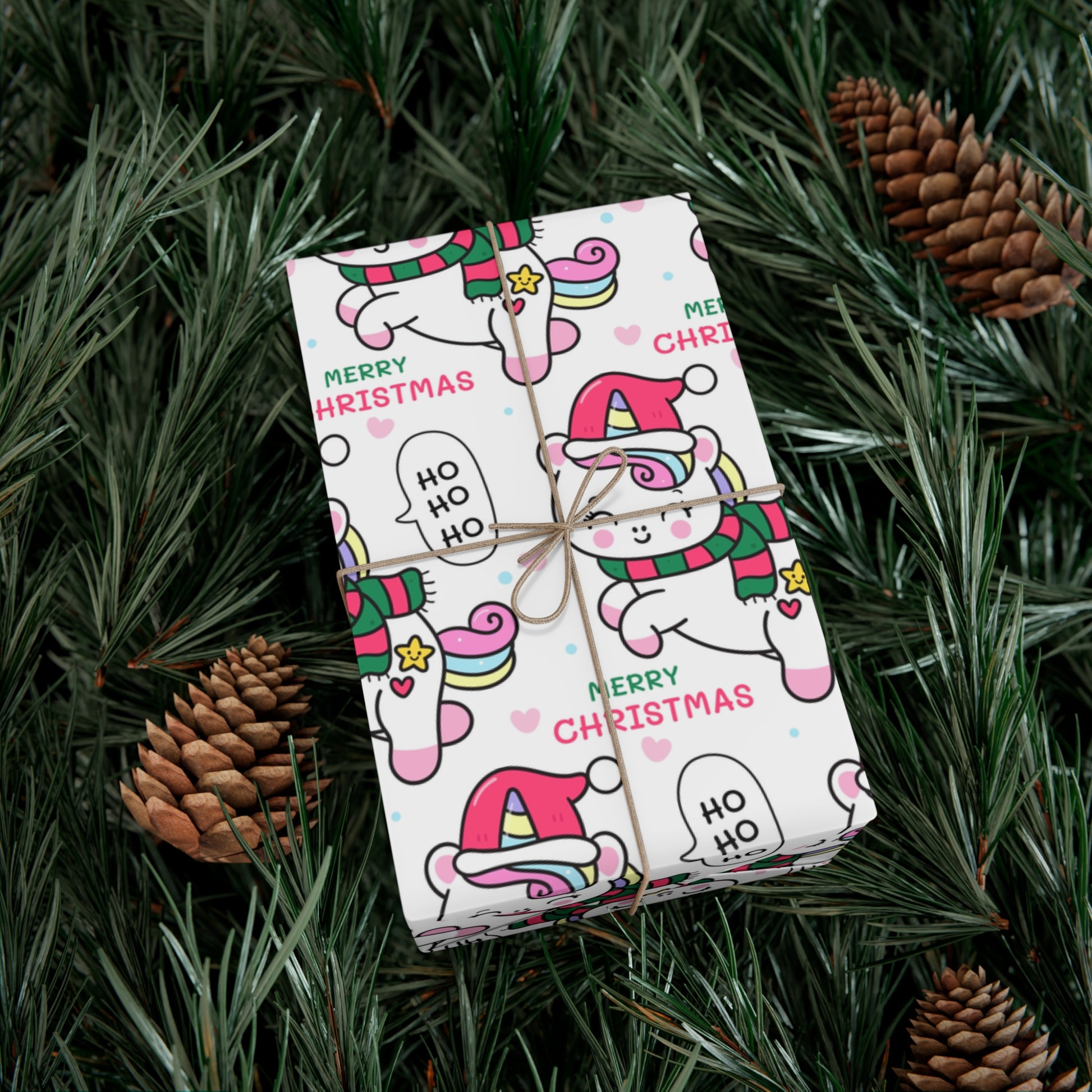 Wrapping Paper - Merry Christmas Gift Wrap Paper with Santa Unicorn Design - aMOOsing Designs