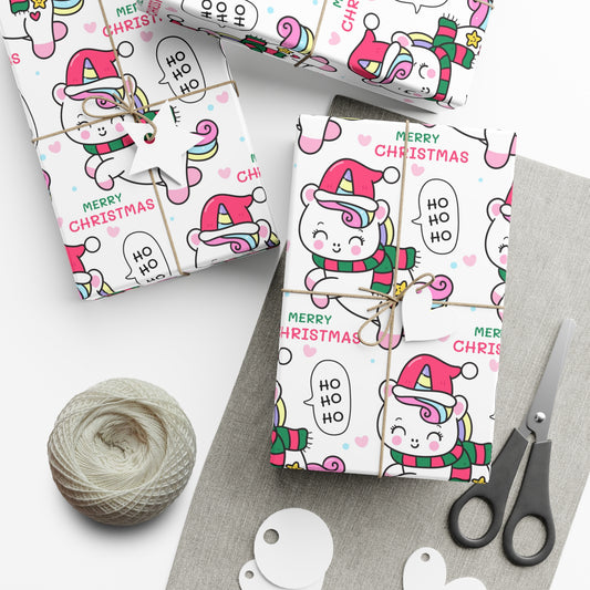 Wrapping Paper - Merry Christmas Gift Wrap Paper with Santa Unicorn Design - aMOOsing Designs