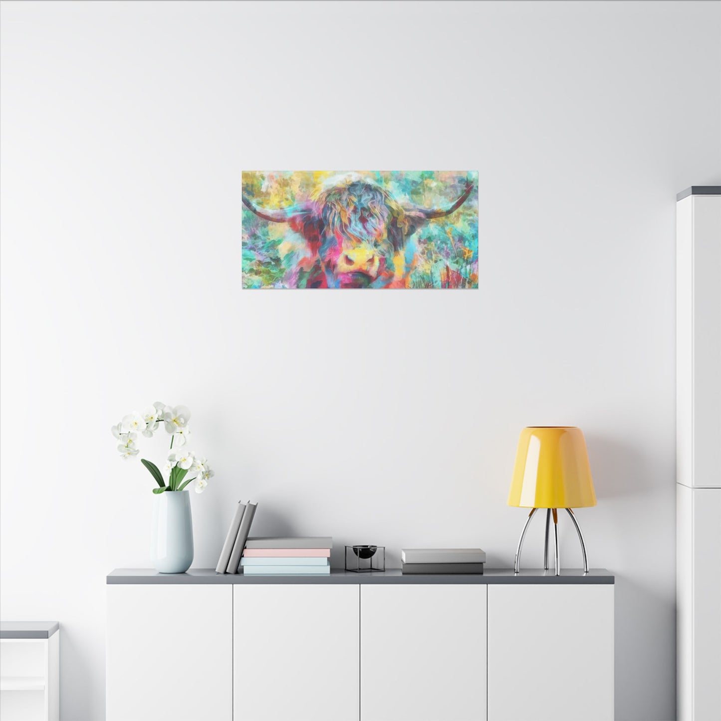 Colorful Abstract Highland Cow Canvas Print - aMOOsing Designs