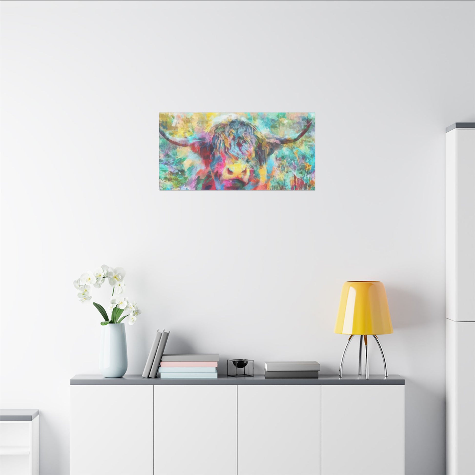 Colorful Abstract Highland Cow Canvas Print - aMOOsing Designs