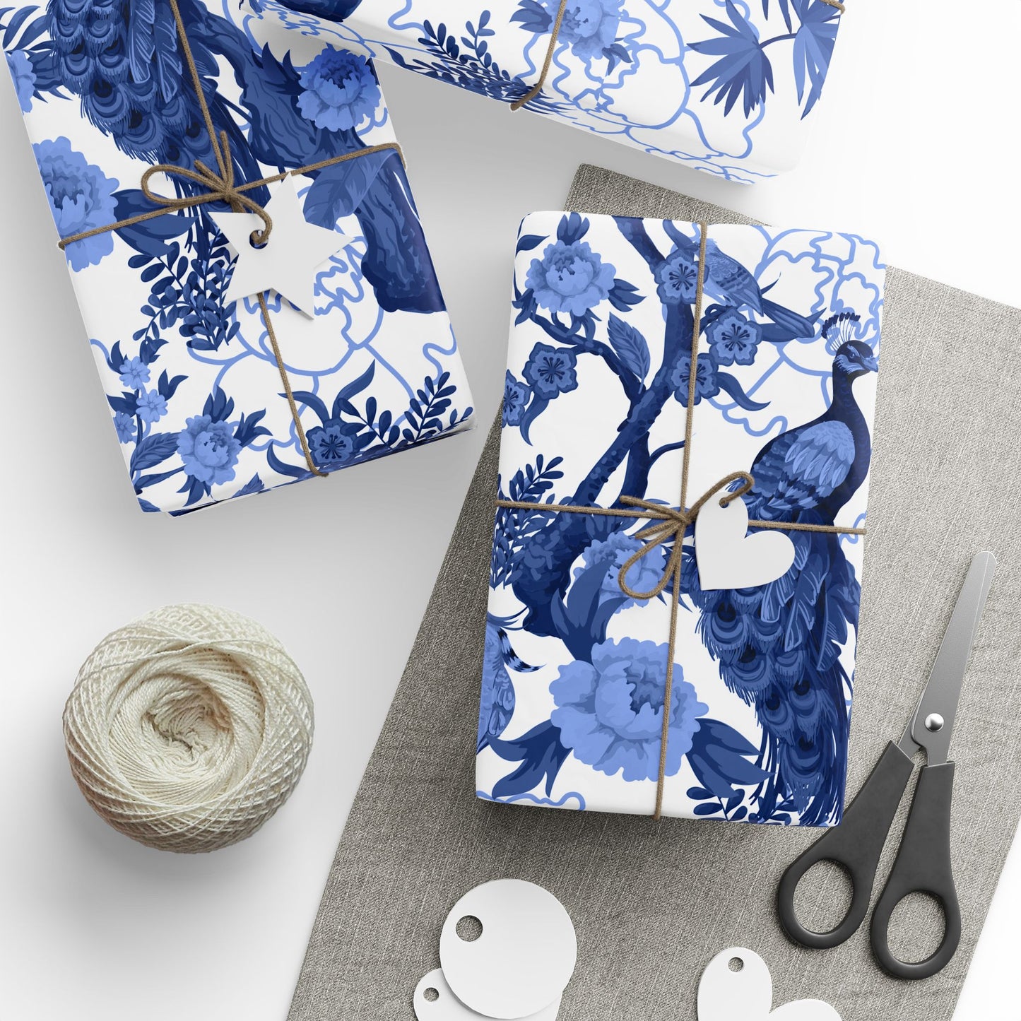 Elegant Floral Wrapping Paper Roll, Gift Wrap for Any Occasion, Blue and White Botanical Design, Holiday and Birthday Gift