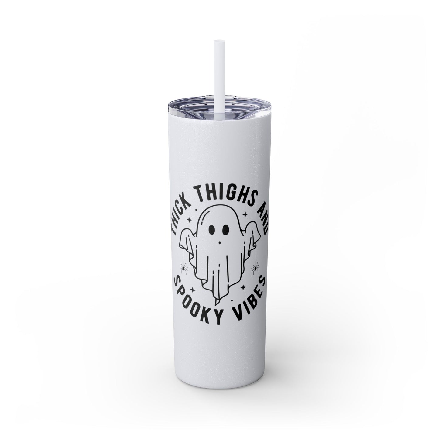 Thick Thighs and Spooky Vibes Tumbler, Halloween Mug, Autumn Cup, Ghost Lover Gift, 20oz Steel Straw Cup