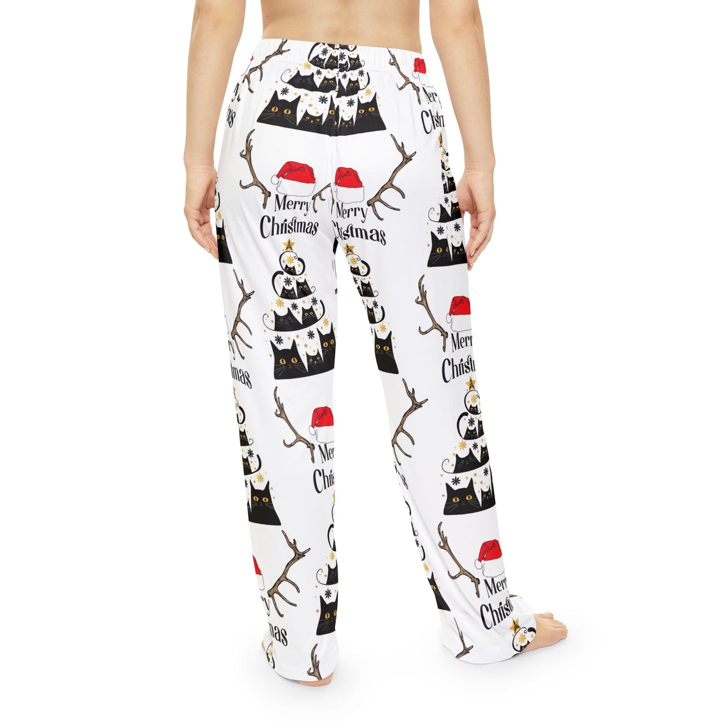 Women's Christmas Cat Pajama Pants, Cozy Holiday Lounge Wear, Festive PJs, Merry Christmas Sleep Pants, Cute Pajamas for Women