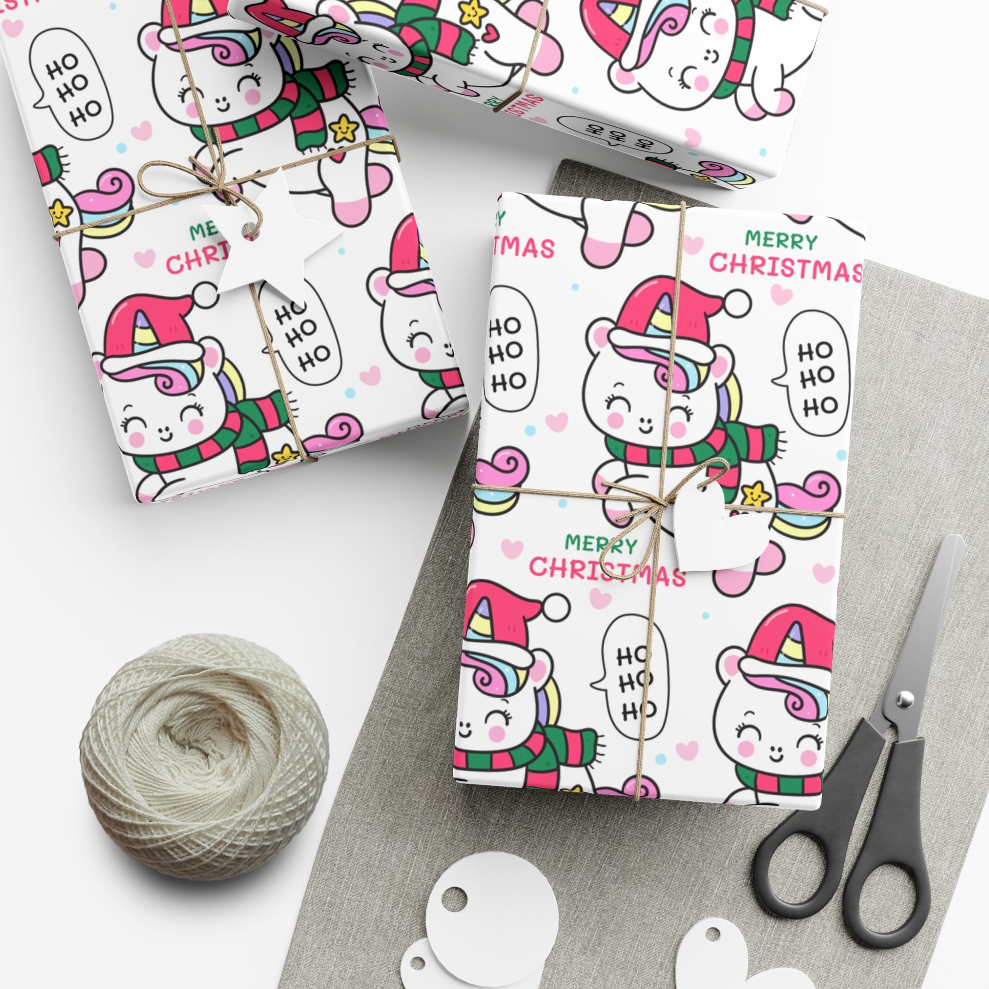 Wrapping Paper - Merry Christmas Gift Wrap Paper with Santa Unicorn Design - aMOOsing Designs