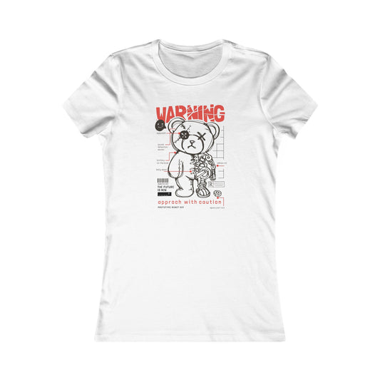 Cute Warning Bear Tee, Graphic T-Shirt for Women, Casual Wear, Approach With Caution - aMOOsing Designs