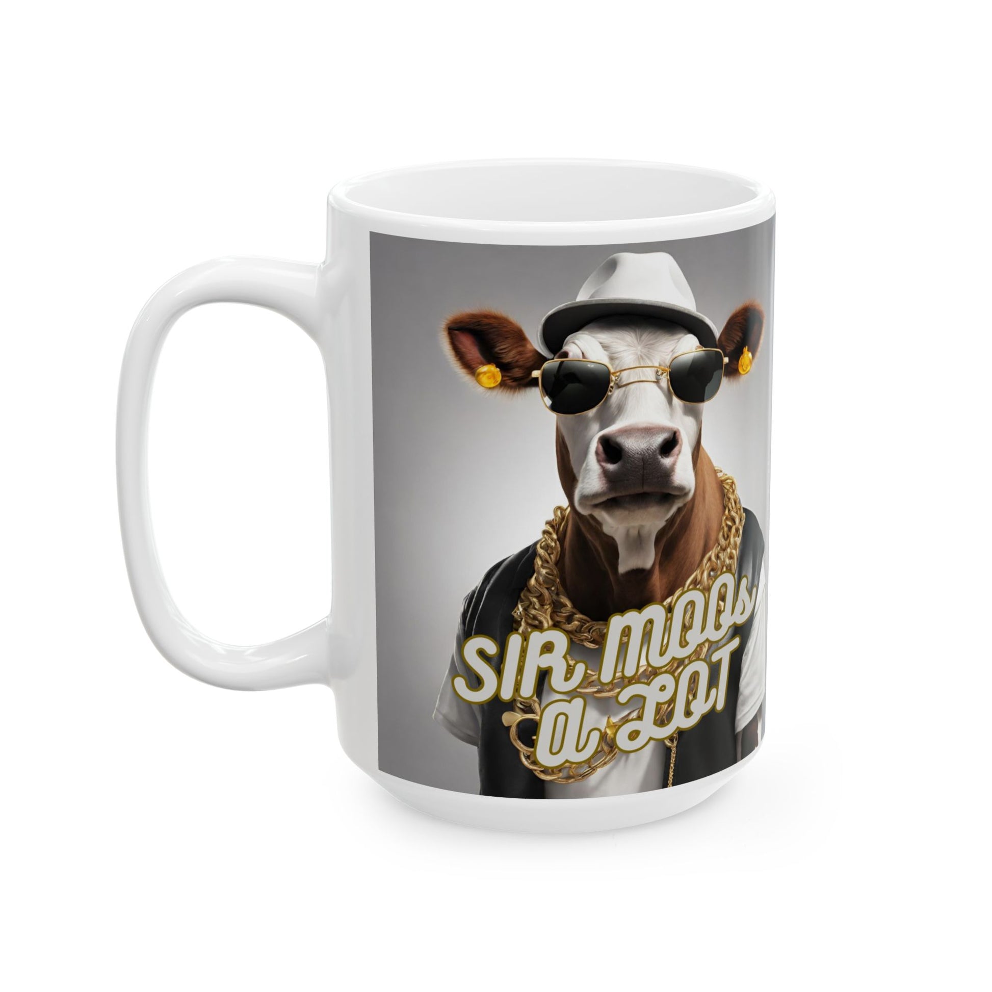 Sir MOOs A Lot- 11oz 15oz Fuuny Cow Ceramic Mug - Double-Sided Design - aMOOsing Designs