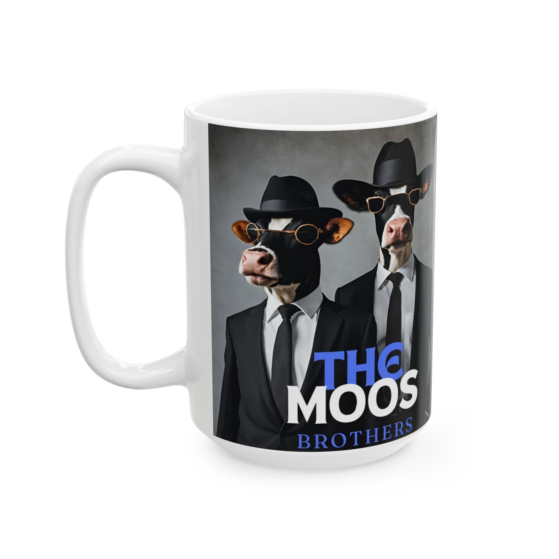 Moos Brothers Ceramic Mug - 11oz, 15oz, Coffee Cup, Funny Animal Print, Farmhouse Kitchen Decor, Gift for Siblings, Cow - aMOOsing Designs