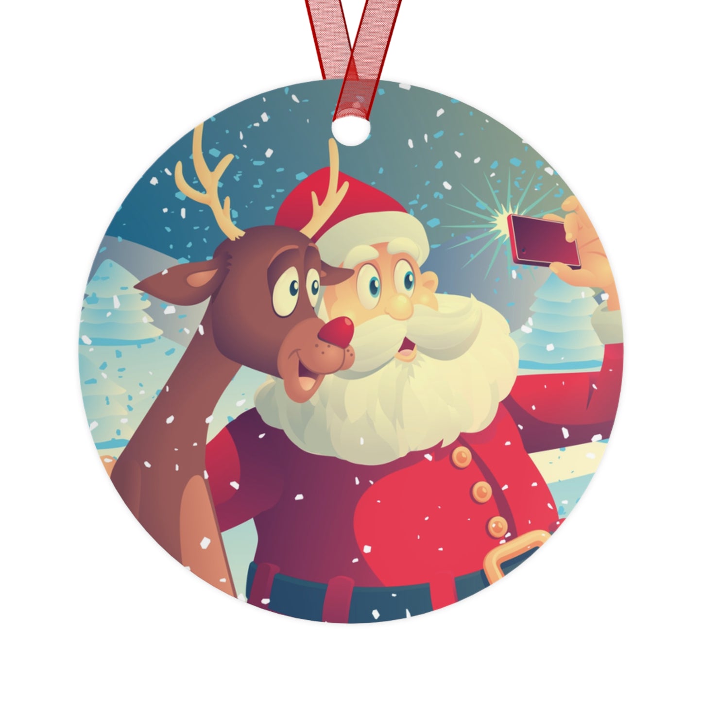 Santa Selfie Christmas Metal Ornaments, Holiday Tree Decor, Xmas Gift, Festive Decoration, Tree Trimming, Christmas Ornament Set