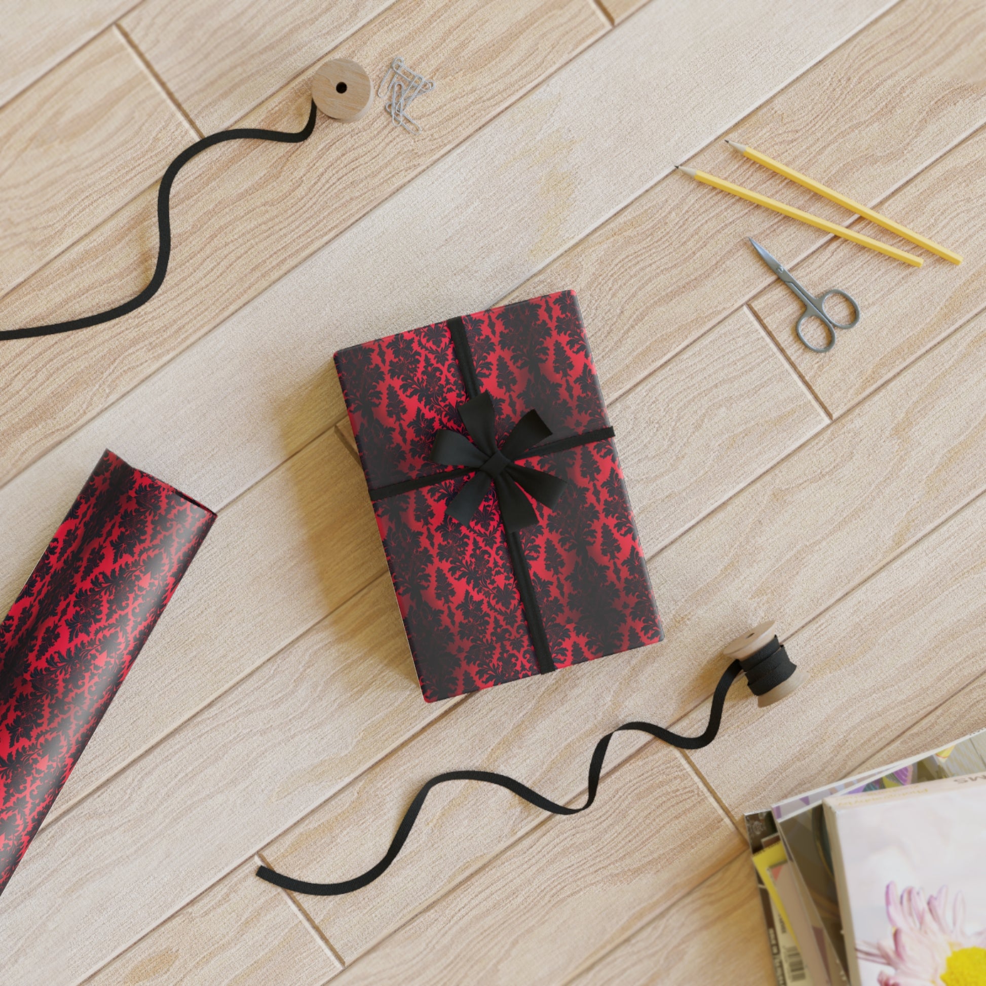 Elegant Gothic Red Gift Wrapping Paper Roll - Perfect for Holidays & Special Occasions - aMOOsing Designs