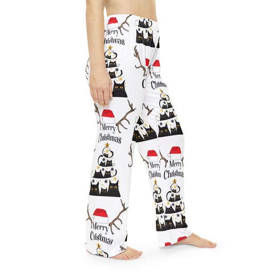 Women's Christmas Cat Pajama Pants, Cozy Holiday Lounge Wear, Festive PJs, Merry Christmas Sleep Pants, Cute Pajamas for Women