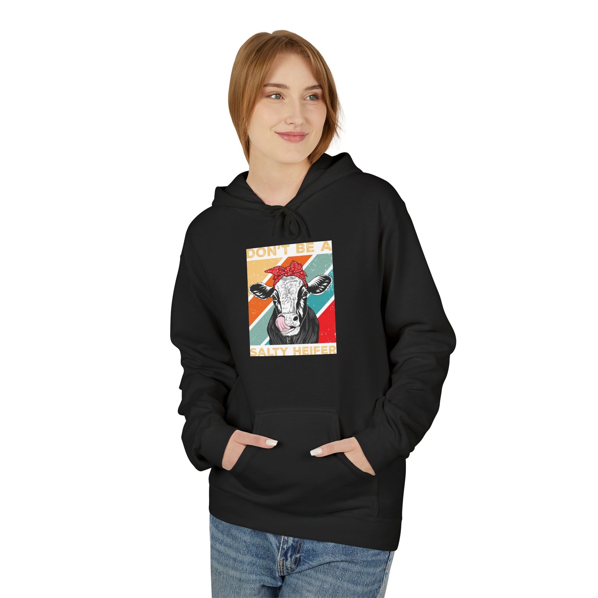 Funny Salty Heifer Fleece Hoodie - Unisex Midweight Pullover - aMOOsing Designs