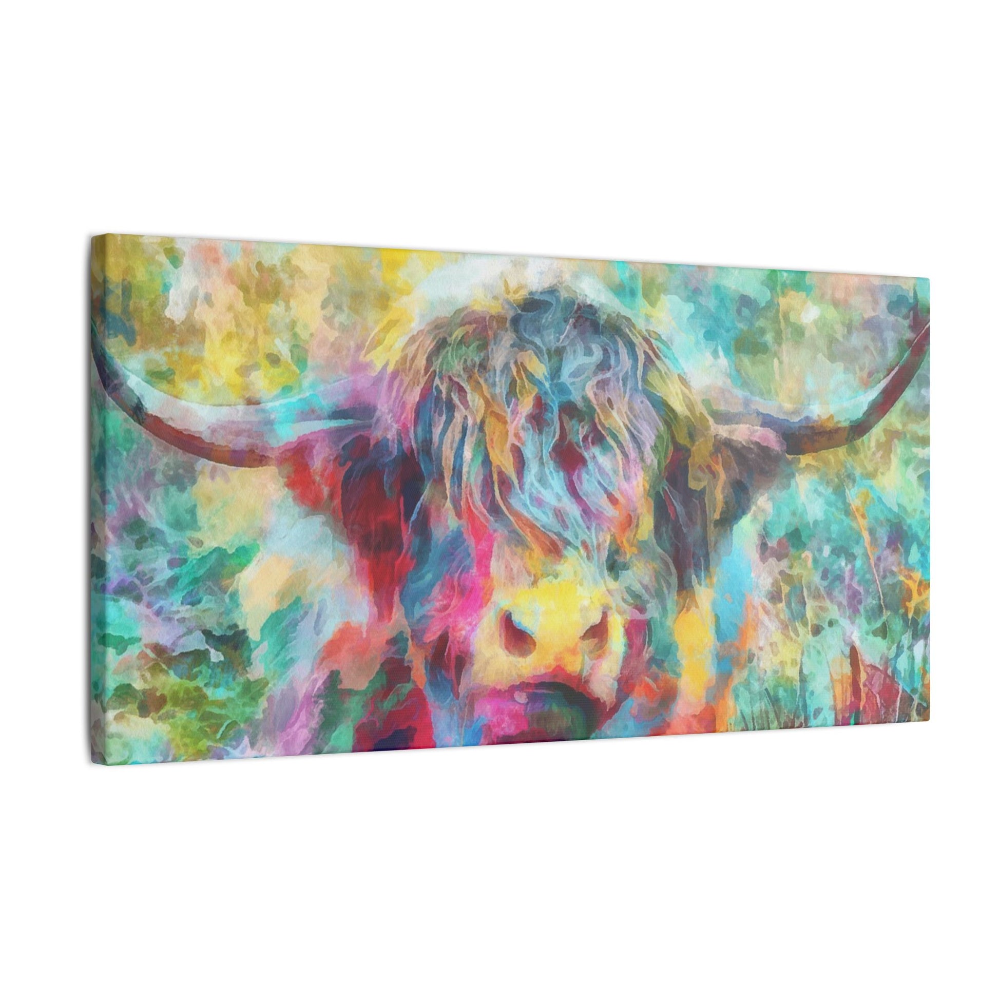 Colorful Abstract Highland Cow Canvas Print - aMOOsing Designs