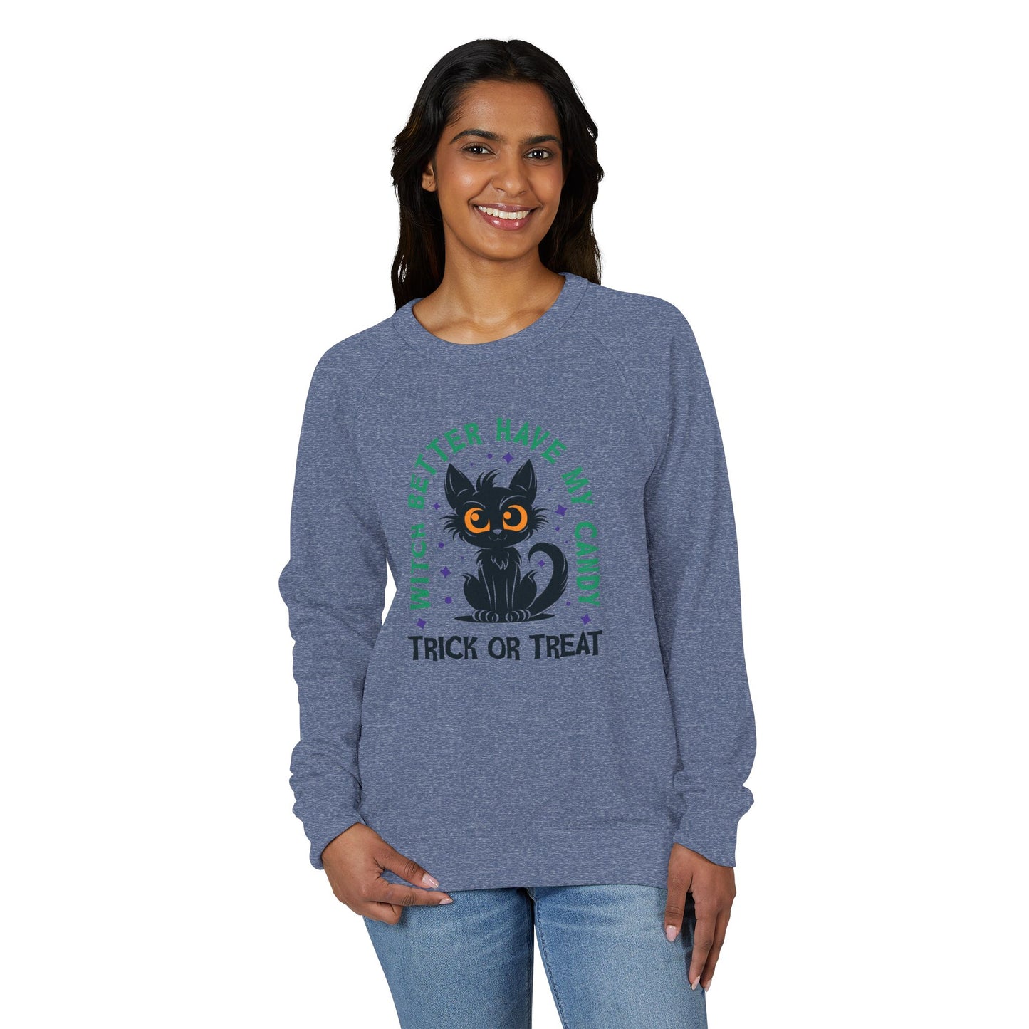 Halloween Cat Crewneck Sweatshirt, Unisex Trick or Treat Apparel, Spooky Season Fashion, Gift for Cat Lovers, Cozy Fall Sweater