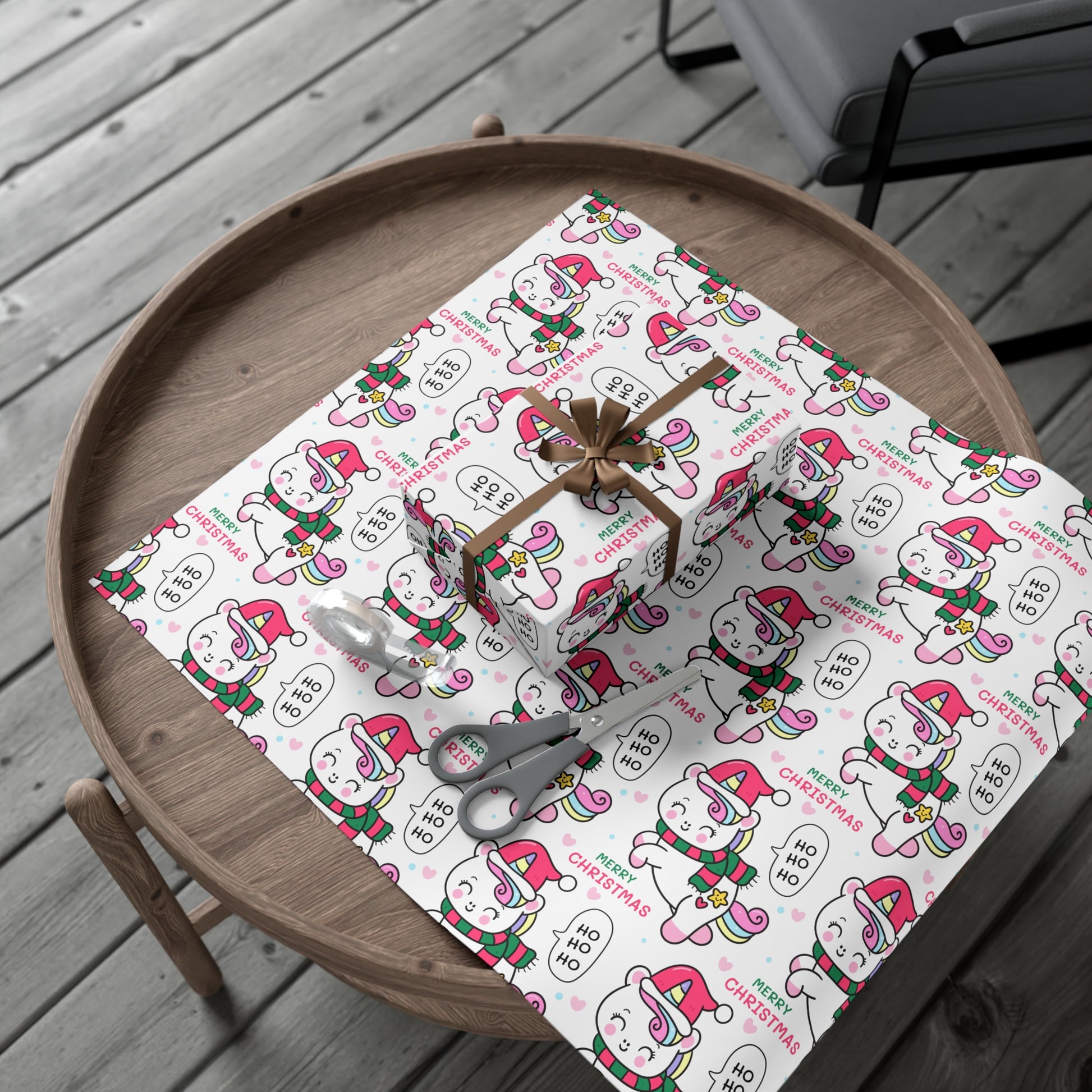 Wrapping Paper - Merry Christmas Gift Wrap Paper with Santa Unicorn Design - aMOOsing Designs