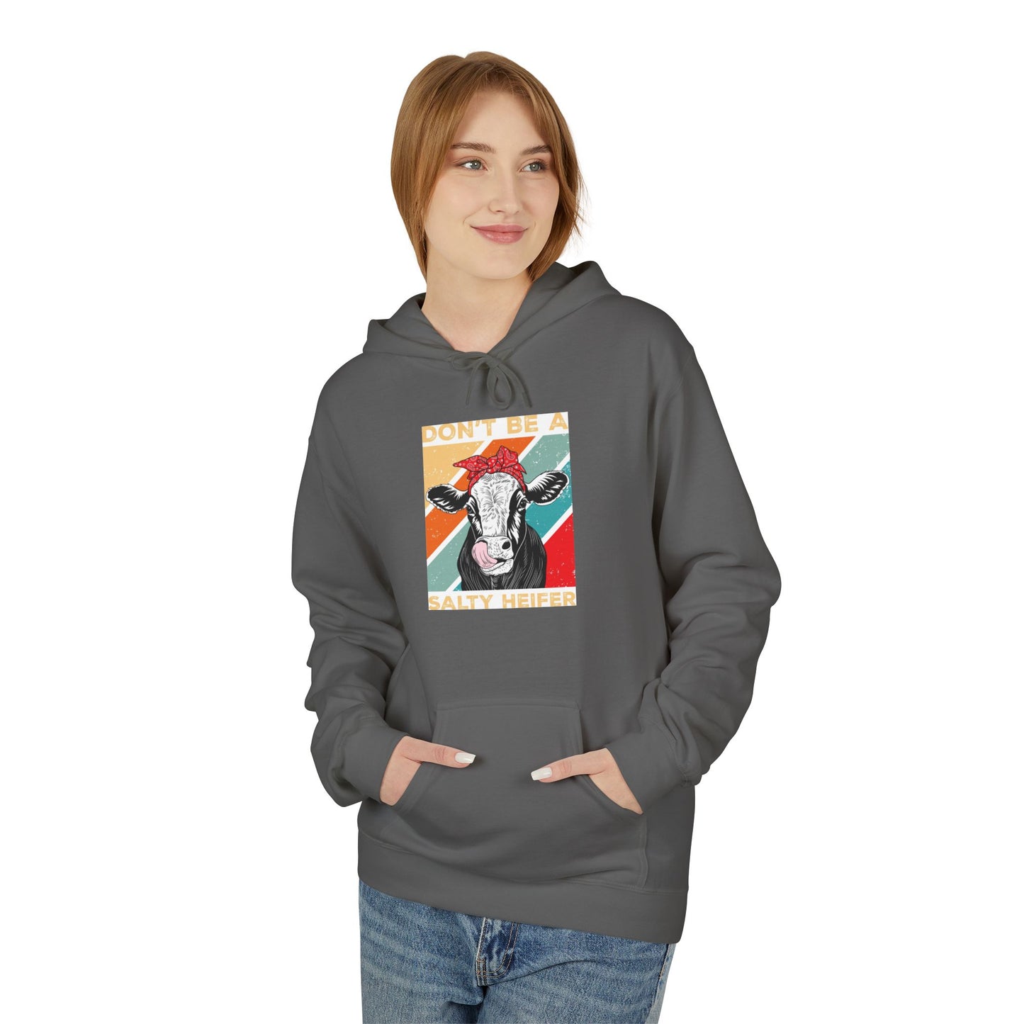 Funny Salty Heifer Fleece Hoodie - Unisex Midweight Pullover - aMOOsing Designs