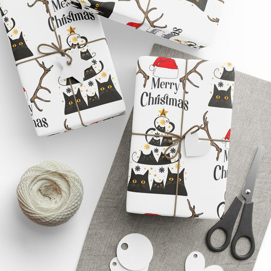 Holiday Wrapping Paper Roll, Festive Gift Wrap, Merry Christmas Kitty Design, Unique Gift Packaging, Seasonal Celebration Supplies