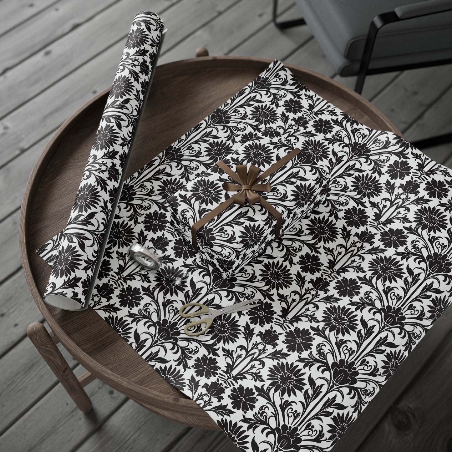 Elegant Floral Wrapping Paper - Black & White Gift Wrap Perfect for Weddings, Anniversaries and Other Romantic Occasions