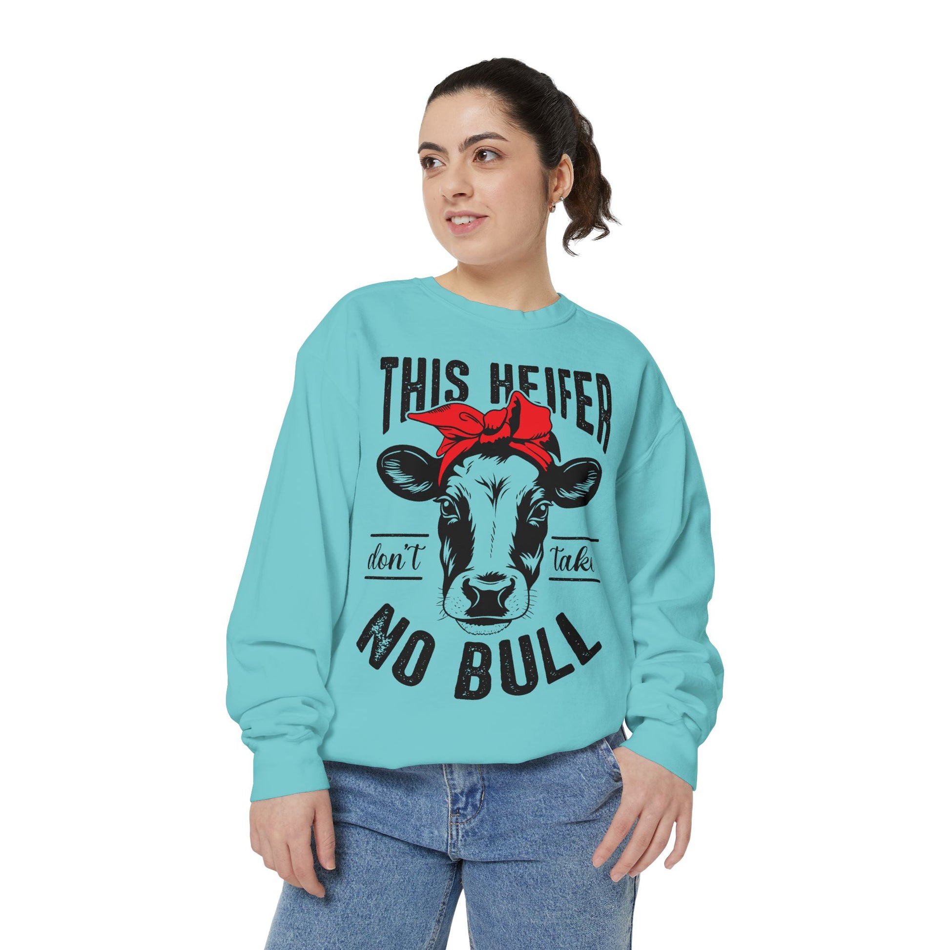 Funny Cow Graphic Sweatshirt - 'This Heifer Don't Take No Bull' - aMOOsing Designs
