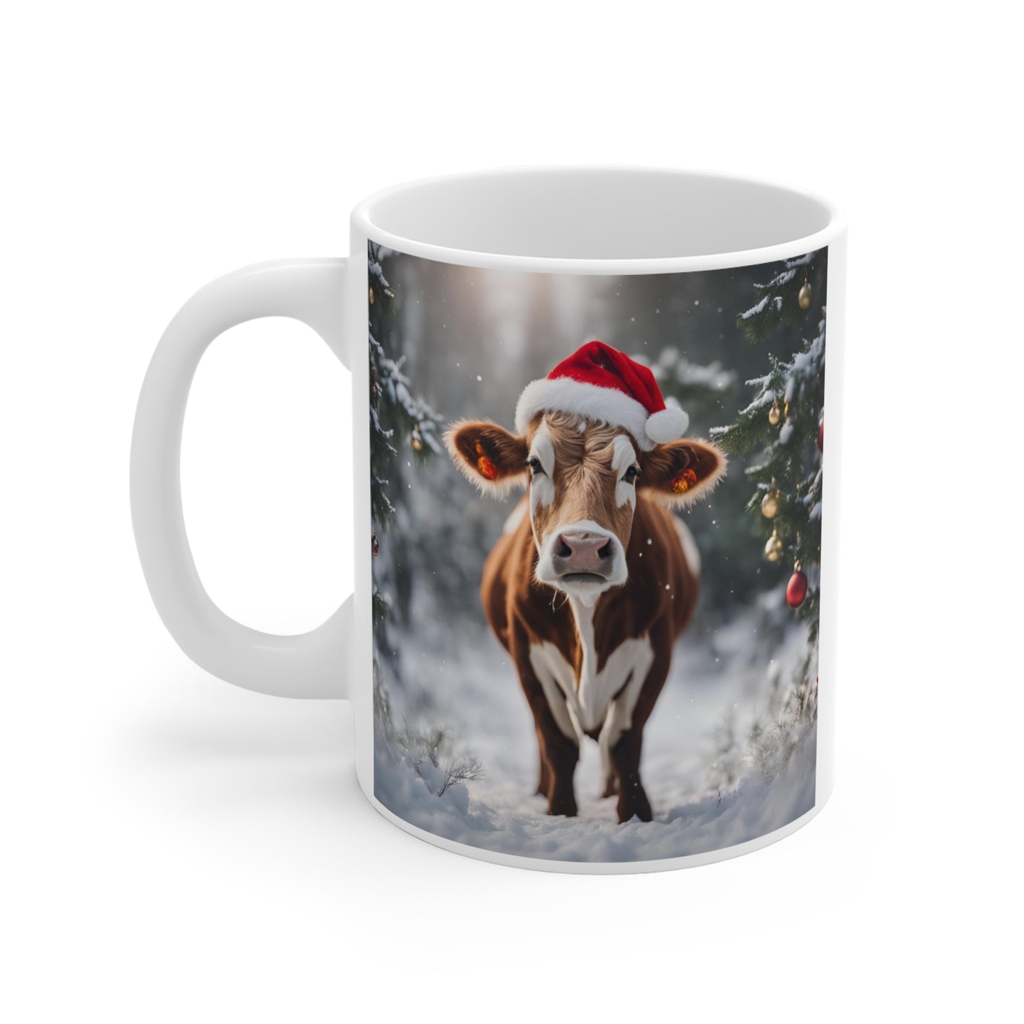 Festive Cow Christmas Mug - 11oz Holiday Cup - aMOOsing Designs