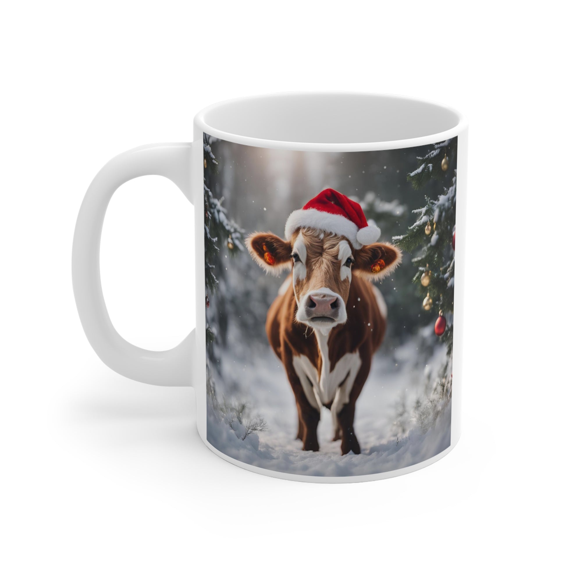 Festive Cow Christmas Mug - 11oz Holiday Cup - aMOOsing Designs
