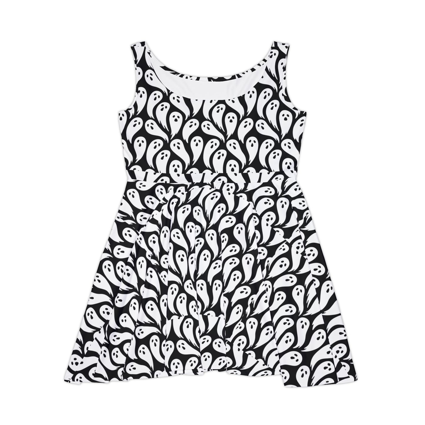 Ghostly Elegance Women's Skater Dress (AOP) - Perfect for Halloween, Boho Style, Casual Outings, Ghost-Themed Parties, Summer Events - aMOOsing Designs