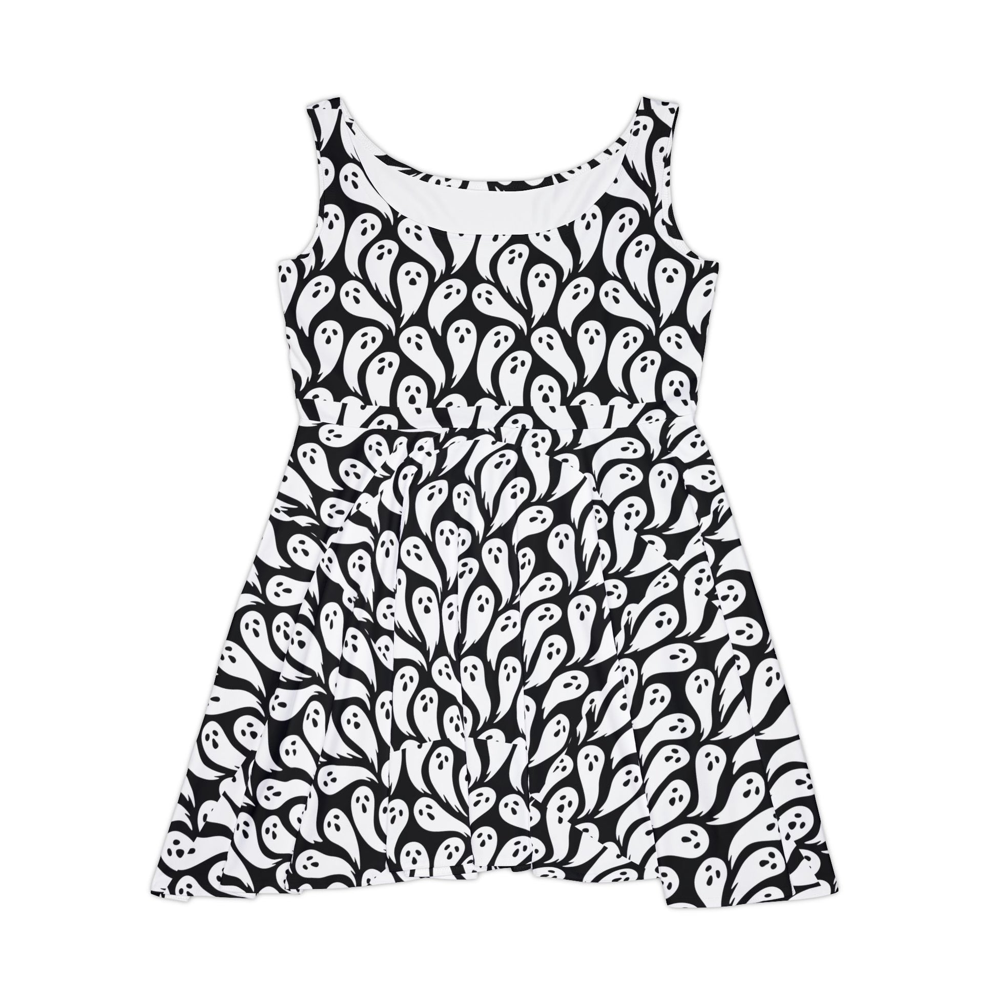 Ghostly Elegance Women's Skater Dress (AOP) - Perfect for Halloween, Boho Style, Casual Outings, Ghost-Themed Parties, Summer Events - aMOOsing Designs