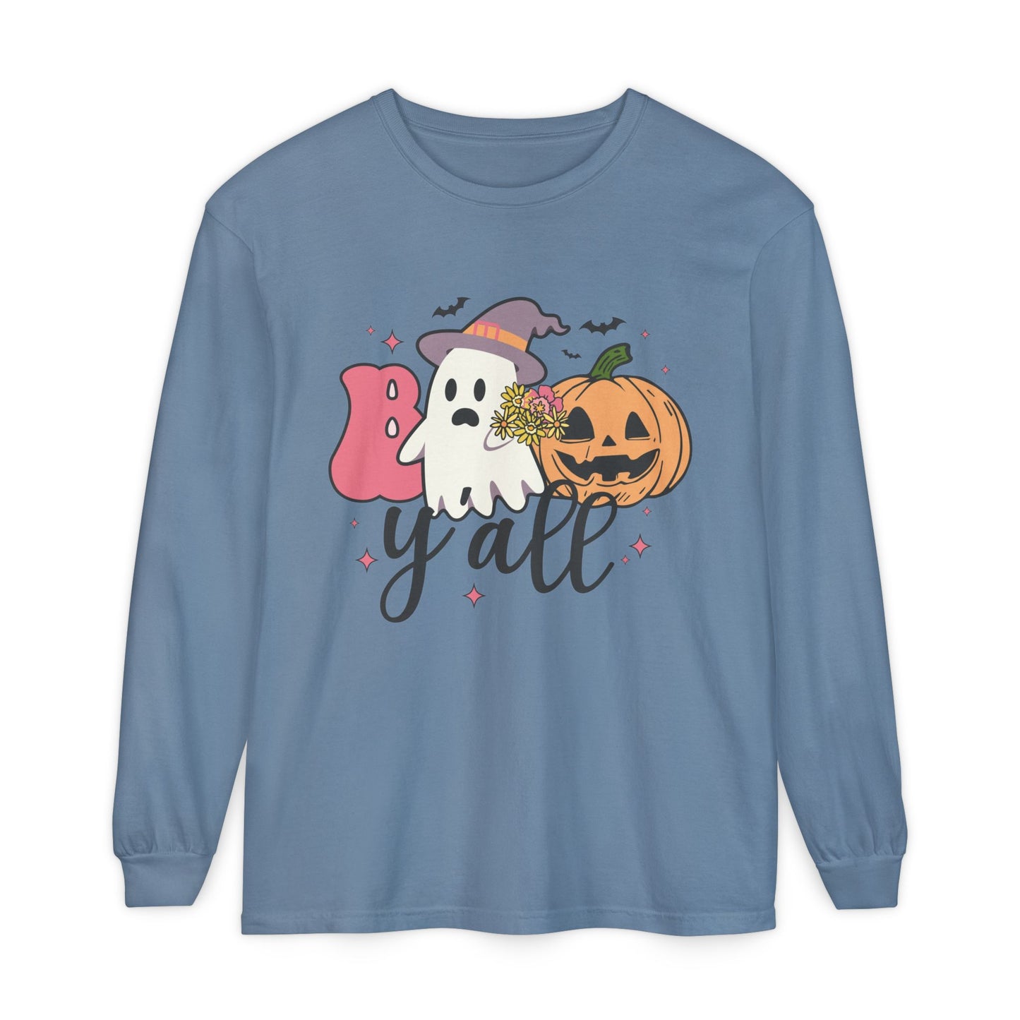 BOO Y'all Halloween Long Sleeve Tee, Cozy Fall Shirt, Unisex Ghost T-Shirt, Pumpkin Graphic Top, Perfect for Halloween Parties