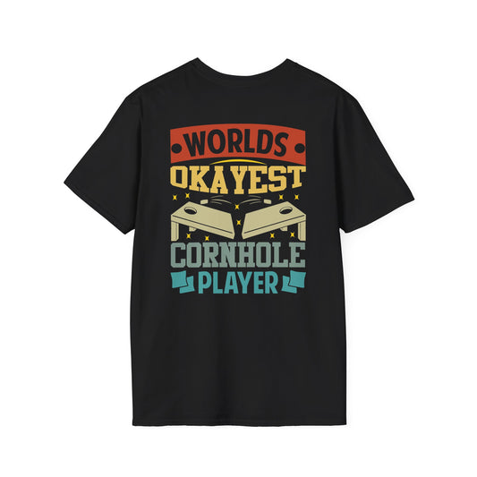 World's Okayest Cornhole Player- Men's T-Shirt - Fun Gift for Game Lovers