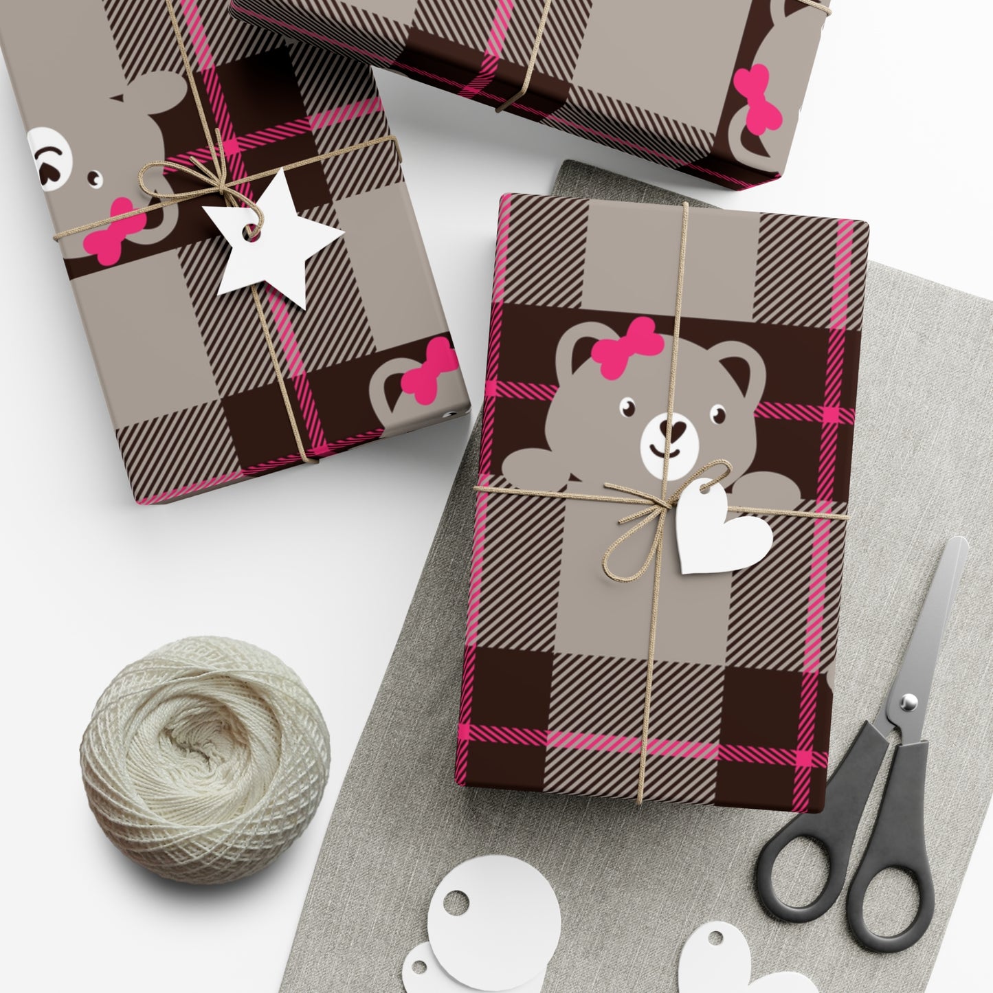 Plaid Teddy Bear Gift Wrap Papers, Holiday Wrapping, Birthday Presents, Eco-friendly Party Supplies, Cute Gift Packaging