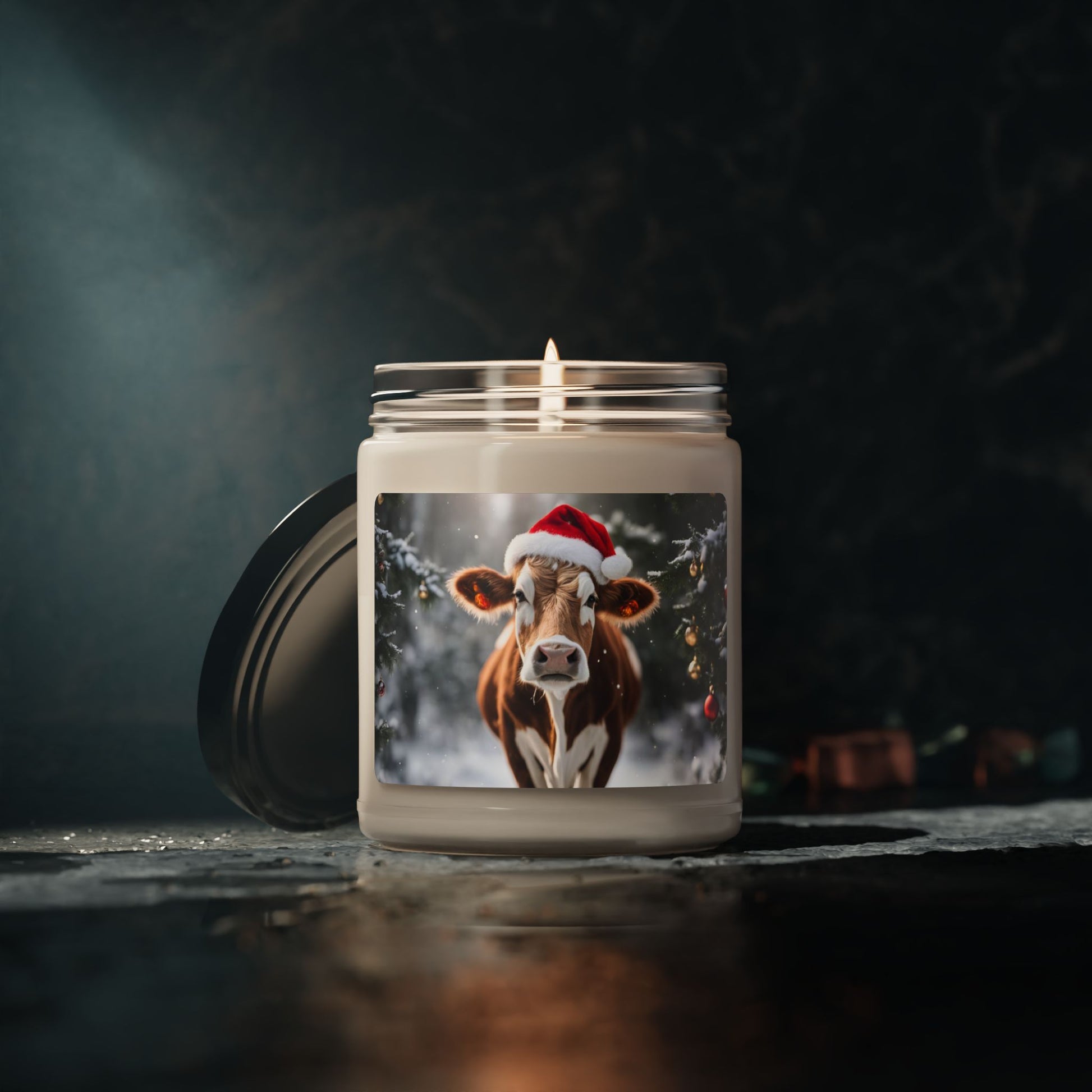 Festive Cow Scented Soy Candle | 9oz Holiday Aroma | Perfect Christmas Gift - aMOOsing Designs