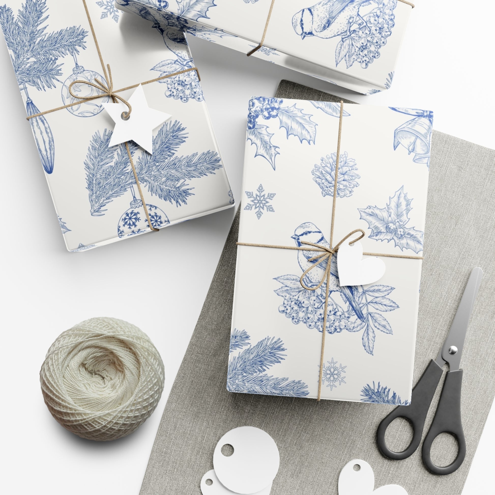 Elegant Winter Gift Wrap Paper – Blue Botanical Design for Holiday Gifting - aMOOsing Designs