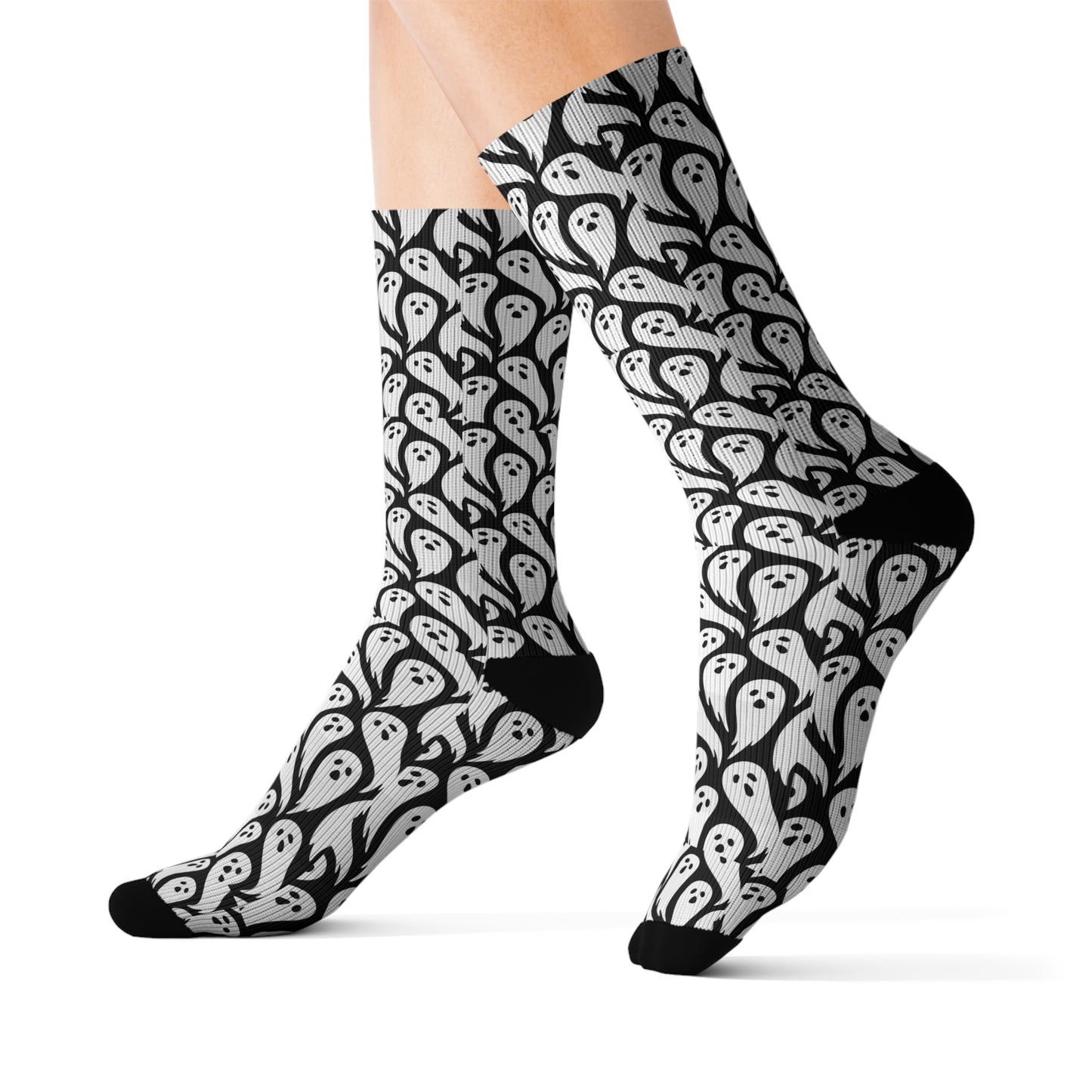 Ghostly Vibes Sublimation Socks | Halloween Gift, Cozy Footwear, Unique Accessories, Fun Socks, Ghost Print Socks
