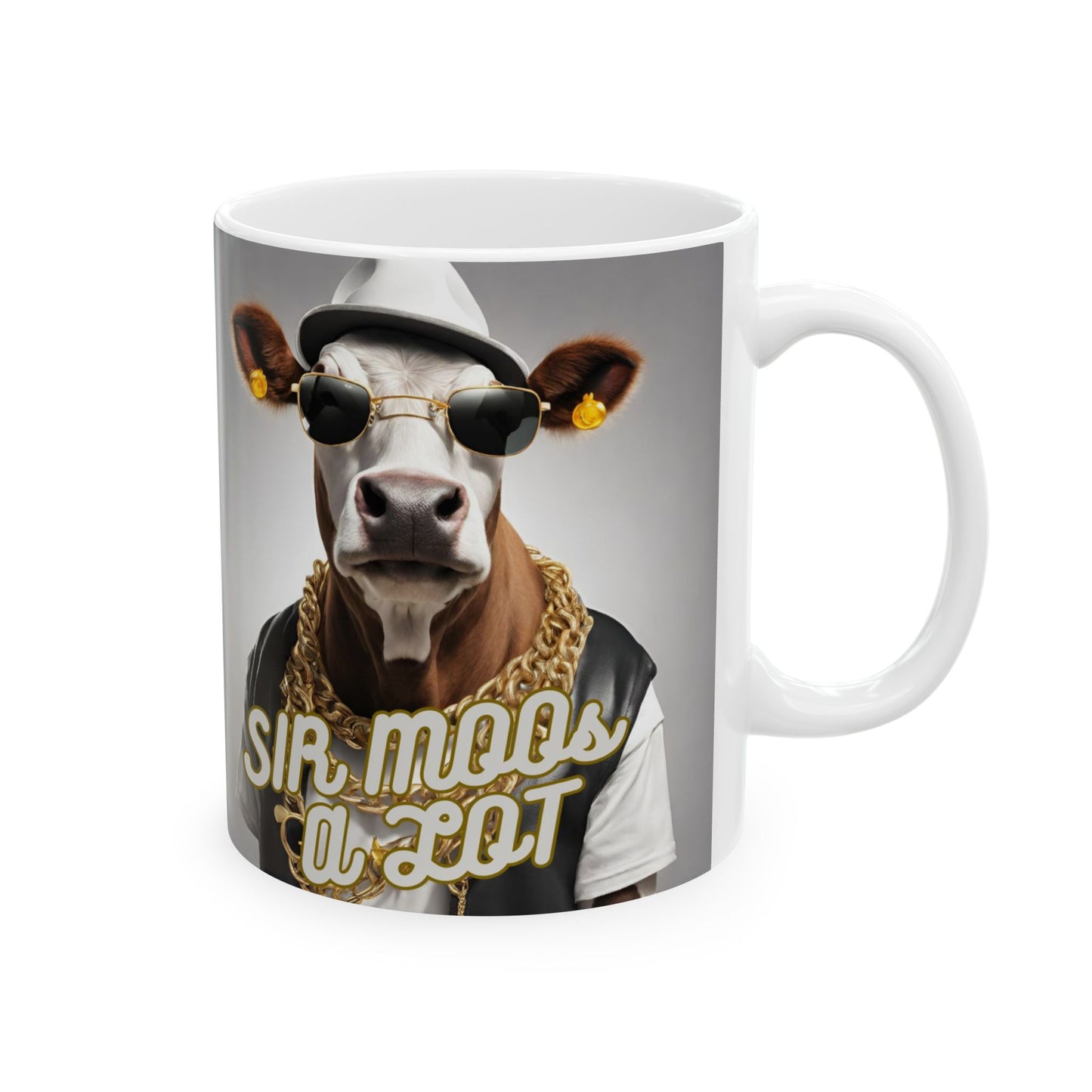 Sir MOOs A Lot- 11oz 15oz Fuuny Cow Ceramic Mug - Double-Sided Design - aMOOsing Designs