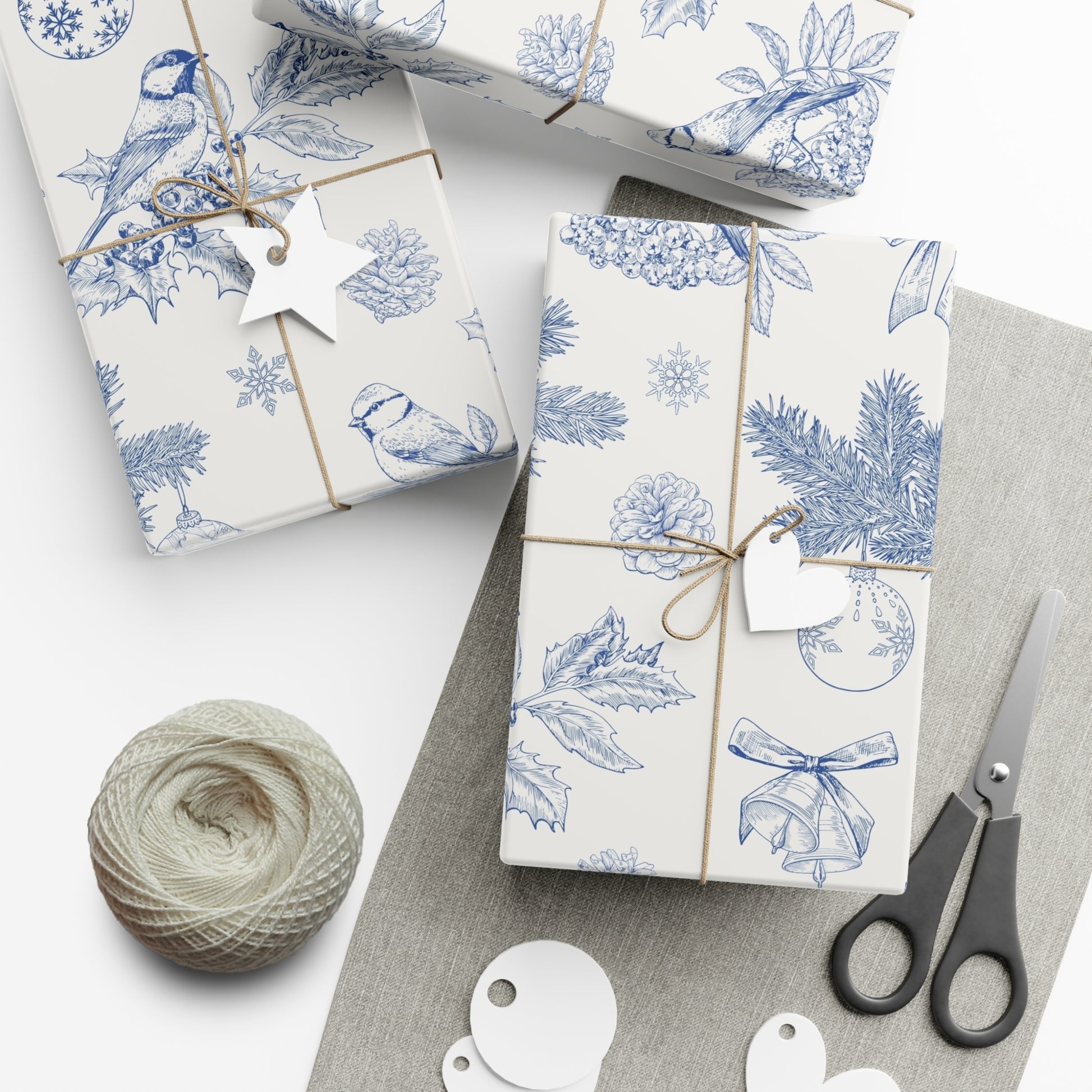 Elegant Winter Gift Wrap Paper – Blue Botanical Design for Holiday Gifting - aMOOsing Designs