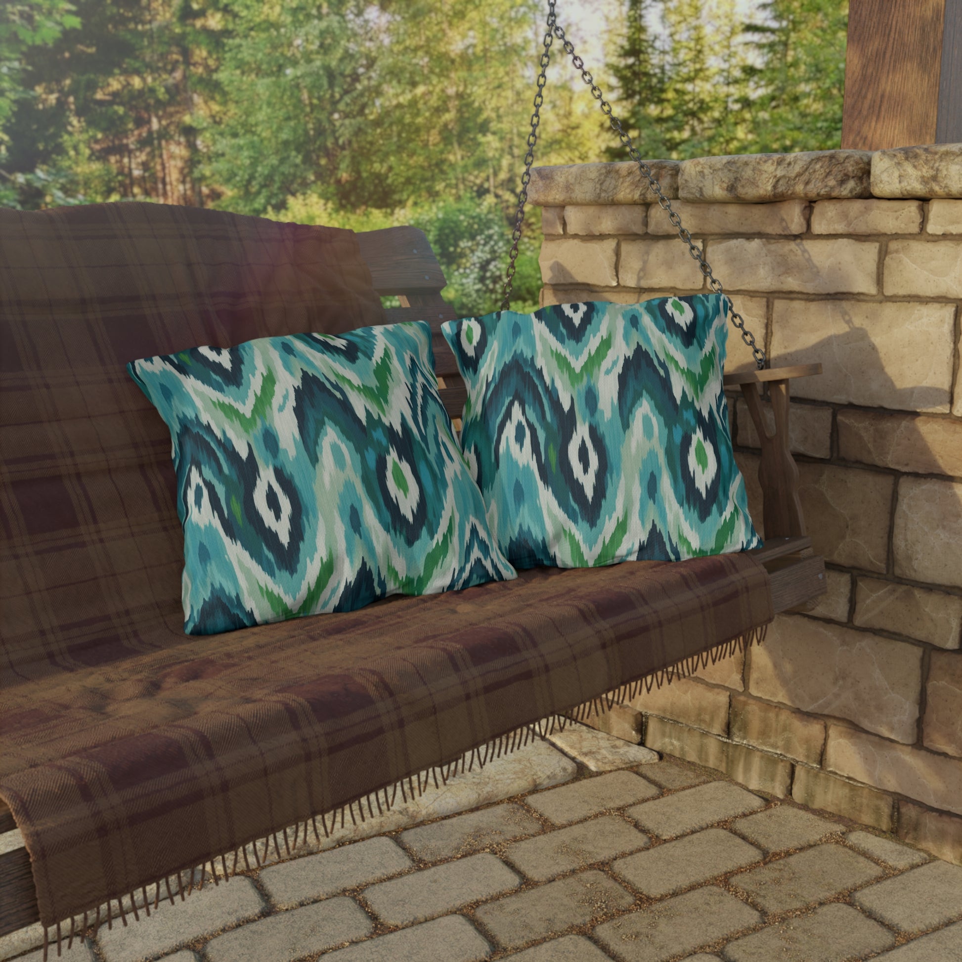 Vibrant Outdoor Pillows - Coastal Ikat Design for Patio & Garden Decor - aMOOsing Designs