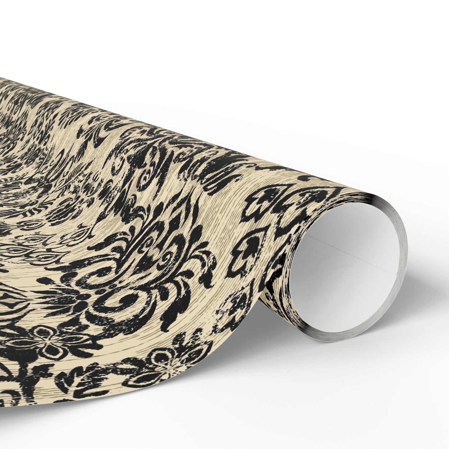 Elegant Vintage Black Damask Wrapping Paper Roll, Handmade Gift Wrap for Weddings, Birthdays, Holidays, Special Occasions, Eco-Friendly