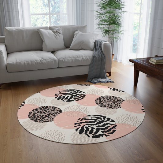 Stylish Round Rug with Modern Patterns, Home Decor, Living Room Accent, Area Rug, Boho Style, Gift for New Home