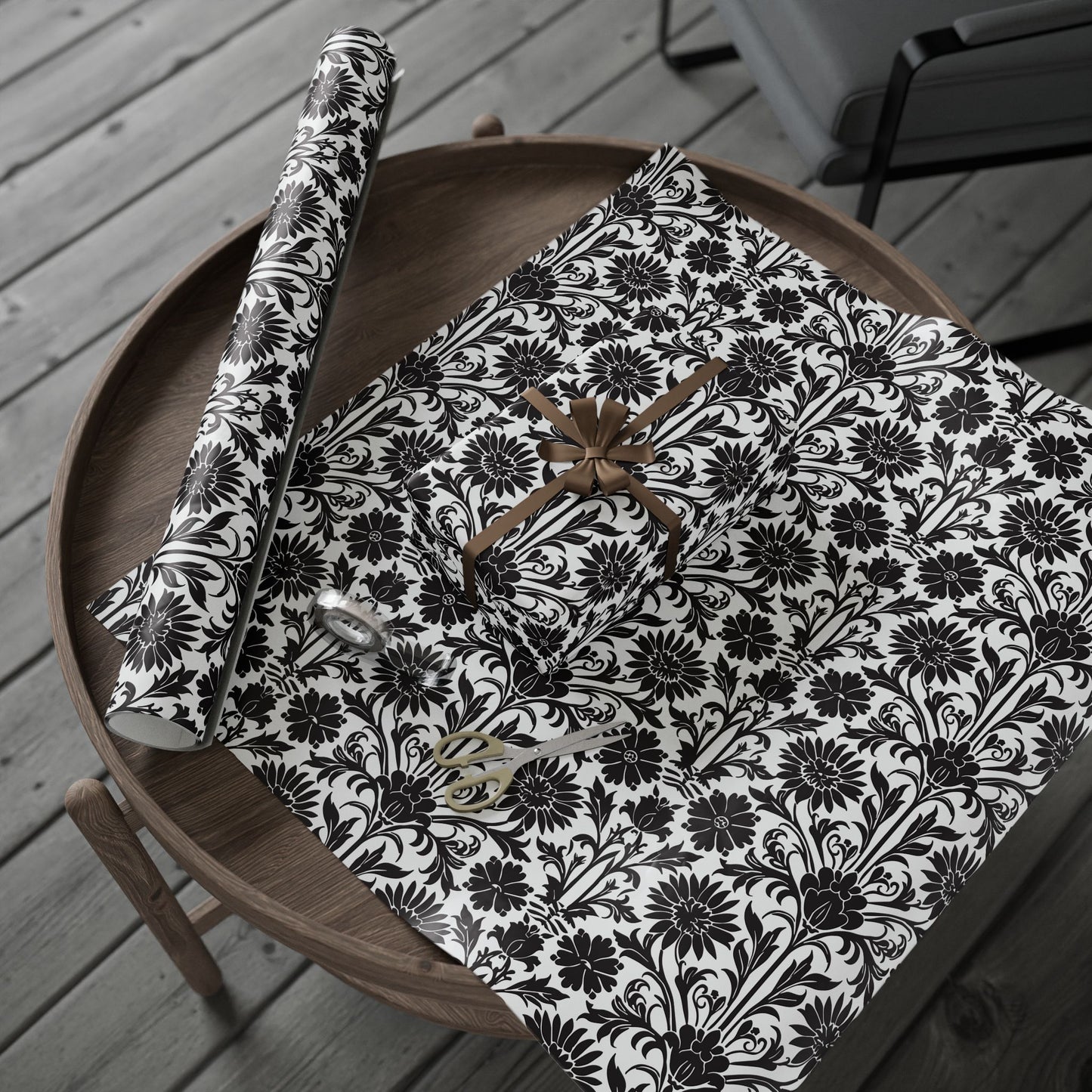 Elegant Floral Wrapping Paper - Black & White Gift Wrap Perfect for Weddings, Anniversaries and Other Romantic Occasions