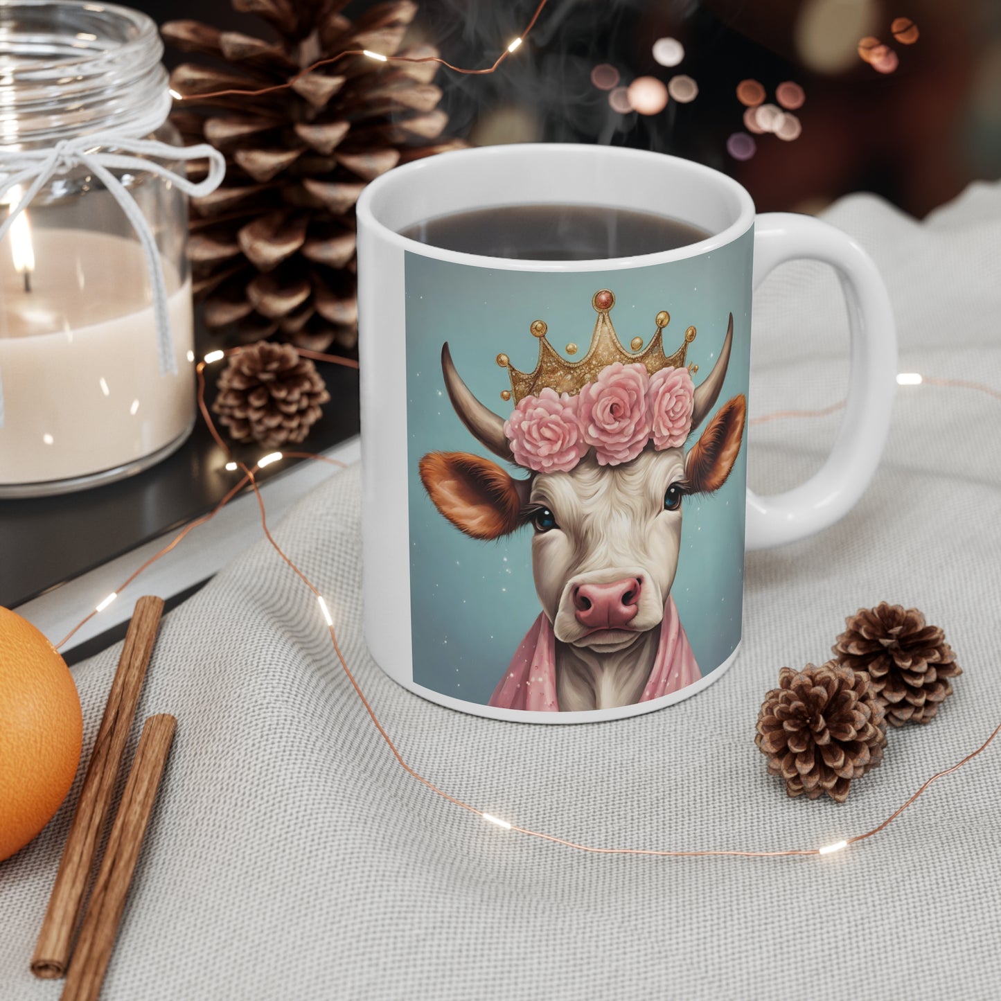 Charming Cow Princess Mug - 11oz Coffee Cup for Animal Lovers - aMOOsing Designs