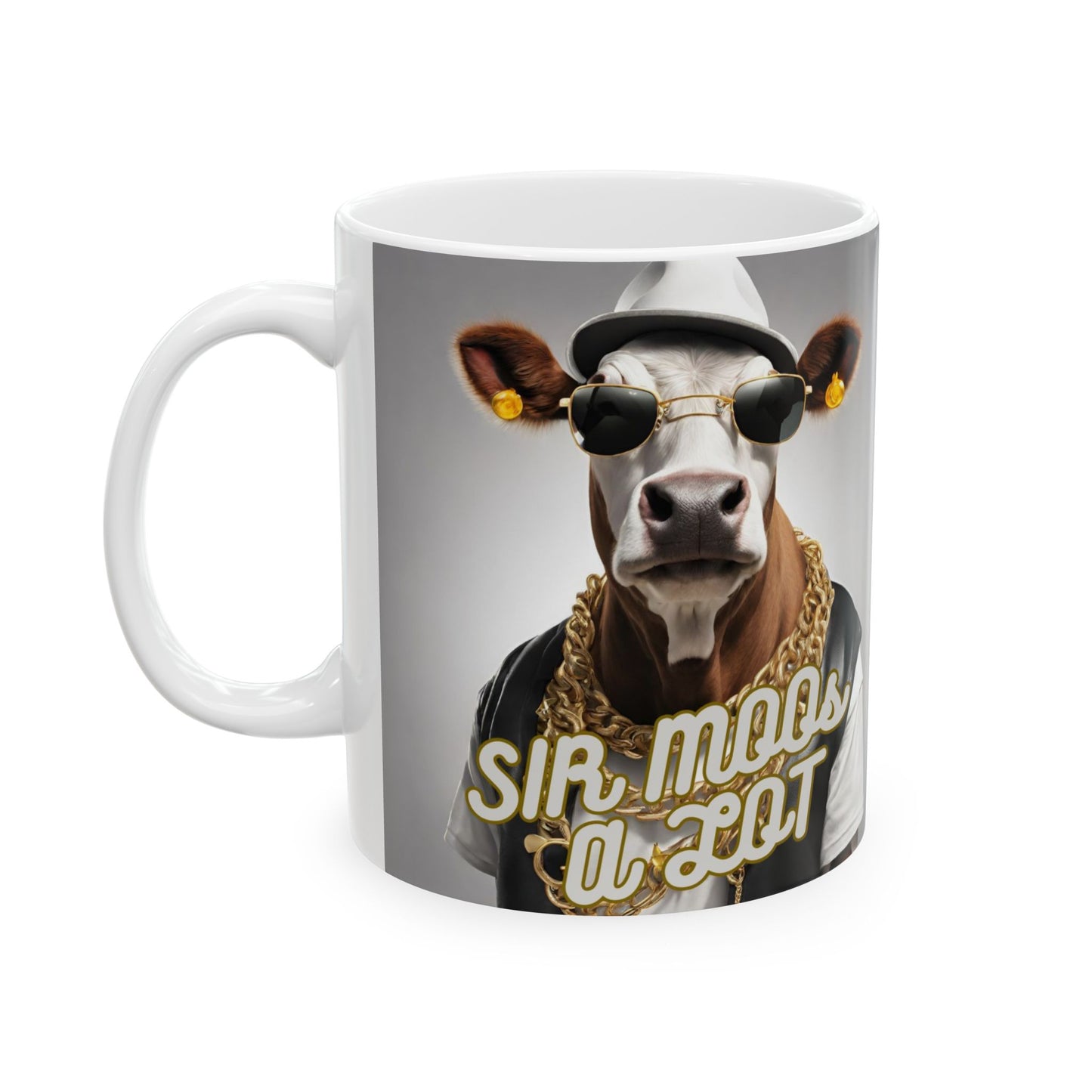Sir MOOs A Lot- 11oz 15oz Fuuny Cow Ceramic Mug - Double-Sided Design - aMOOsing Designs